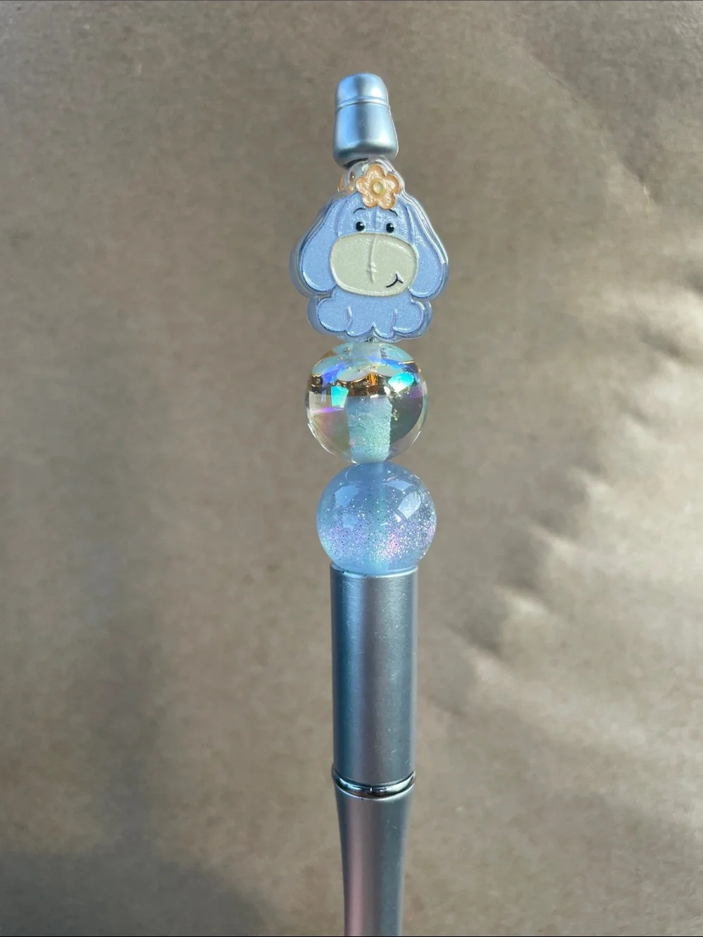 Eyeore Light Blue Beaded Pen - handmade